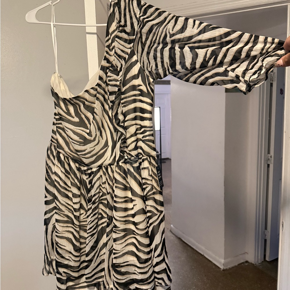 Zebra Print One-Shoulder Dress